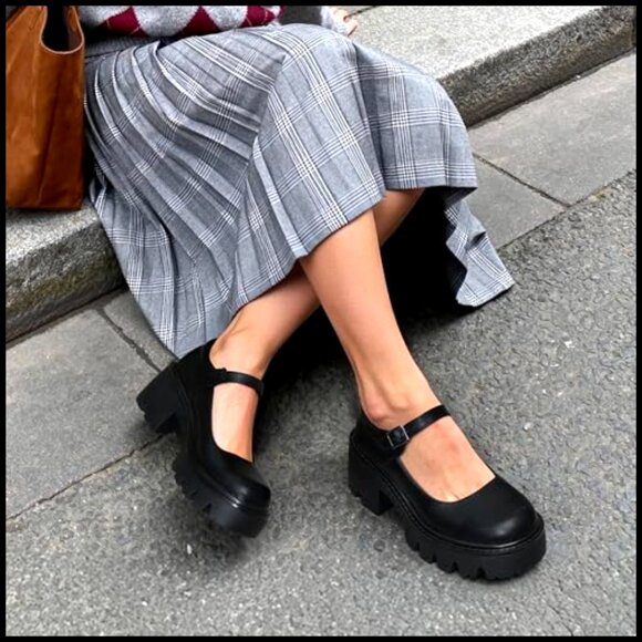 Chunky Platform Mary Jane Pumps Retro Y2K Style Ankle Strap Dress Shoes - Picture 3 of 7
